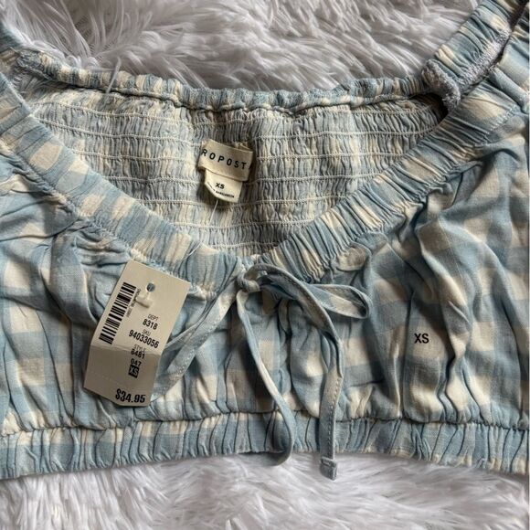 Aeropostale Checkered Crop Top Puffy Sleeves New Blue White Womens Size XS - Picture 3 of 7